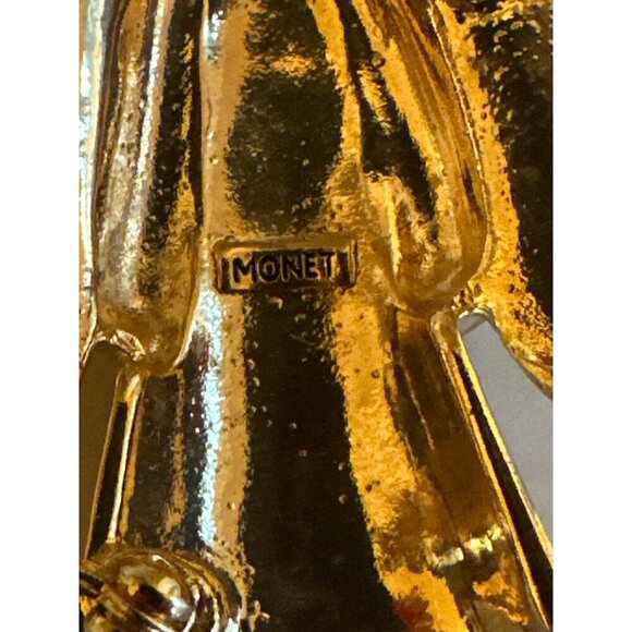 Monet Gold-Tone Angel Brooch Pin With Rhinestone Accents - Picture 3 of 3